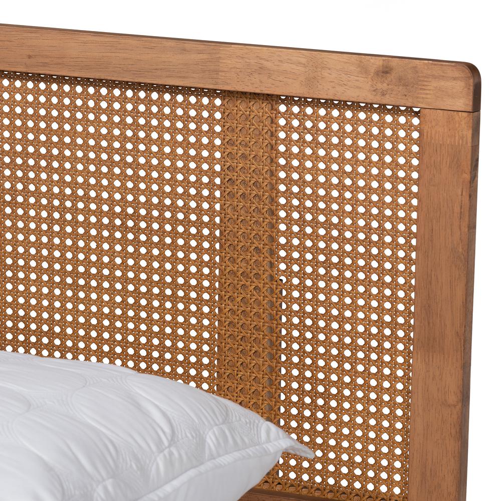Baxton Studio Romy Vintage French Inspired Ash Wanut Finished Wood and Synthetic Rattan Full Size Platform Bed. Picture 15