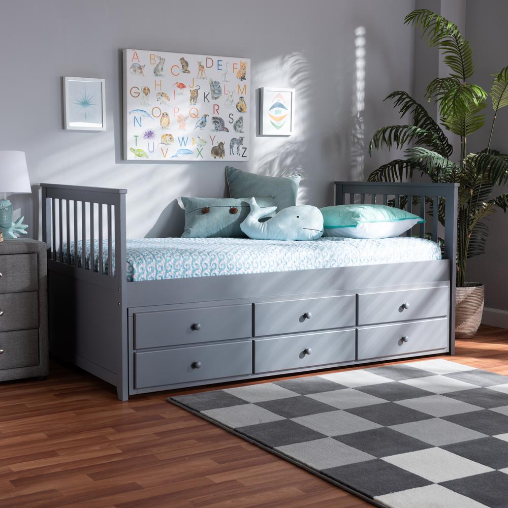 Trine Classic and Traditional Grey Finished Wood Twin Size Daybed with Trundle. Picture 19