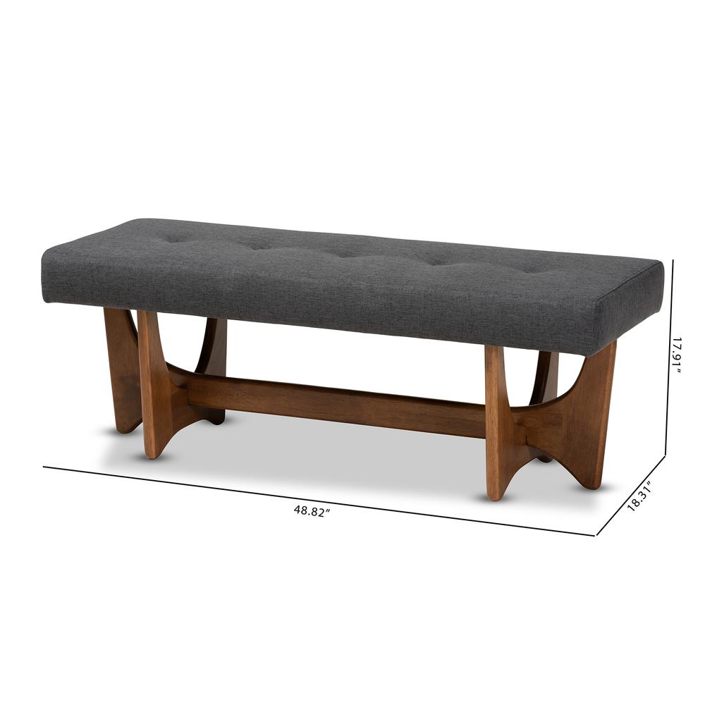 Baxton Studio Theo Mid-Century Modern Dark Grey Fabric Upholstered Walnut Finished Bench. Picture 18
