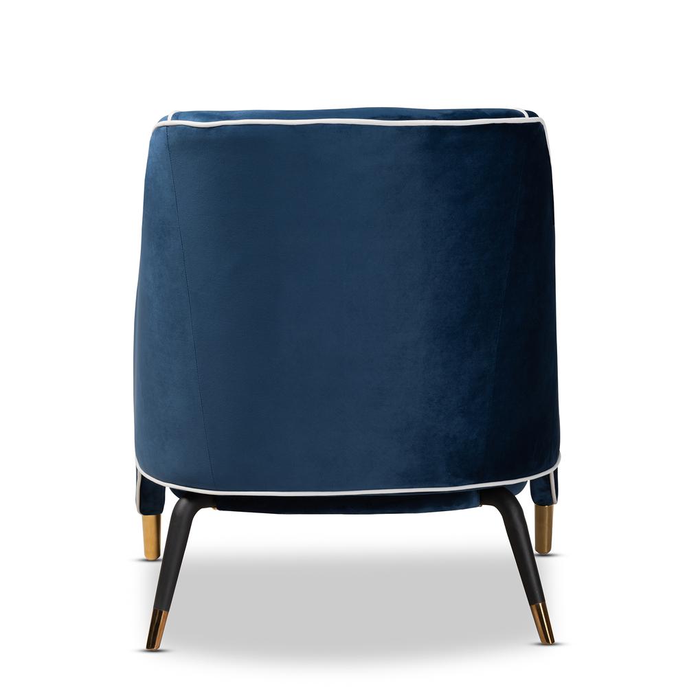 Baxton Studio Ainslie Glam and Luxe Navy Blue Velvet Fabric Upholstered Gold Finished Armchair. Picture 15