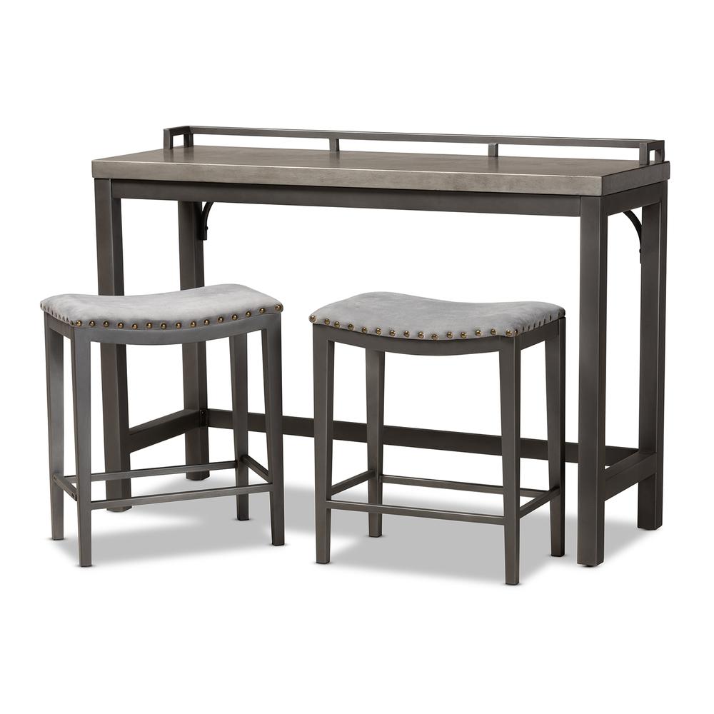 Grey Fabric Upholstered 3-Piece Multipurpose Metal Counter Table Set. Picture 9