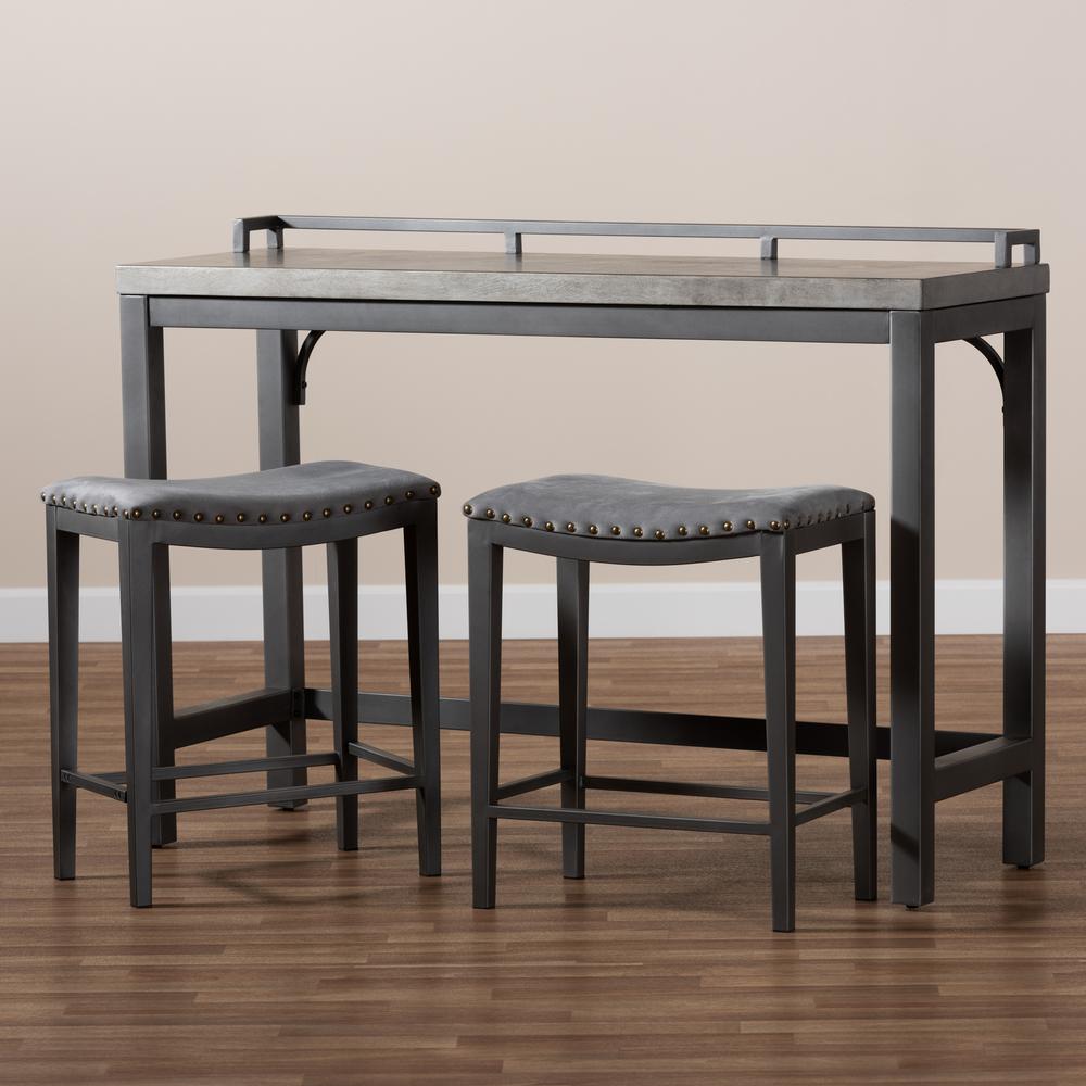 Grey Fabric Upholstered 3-Piece Multipurpose Metal Counter Table Set. Picture 15