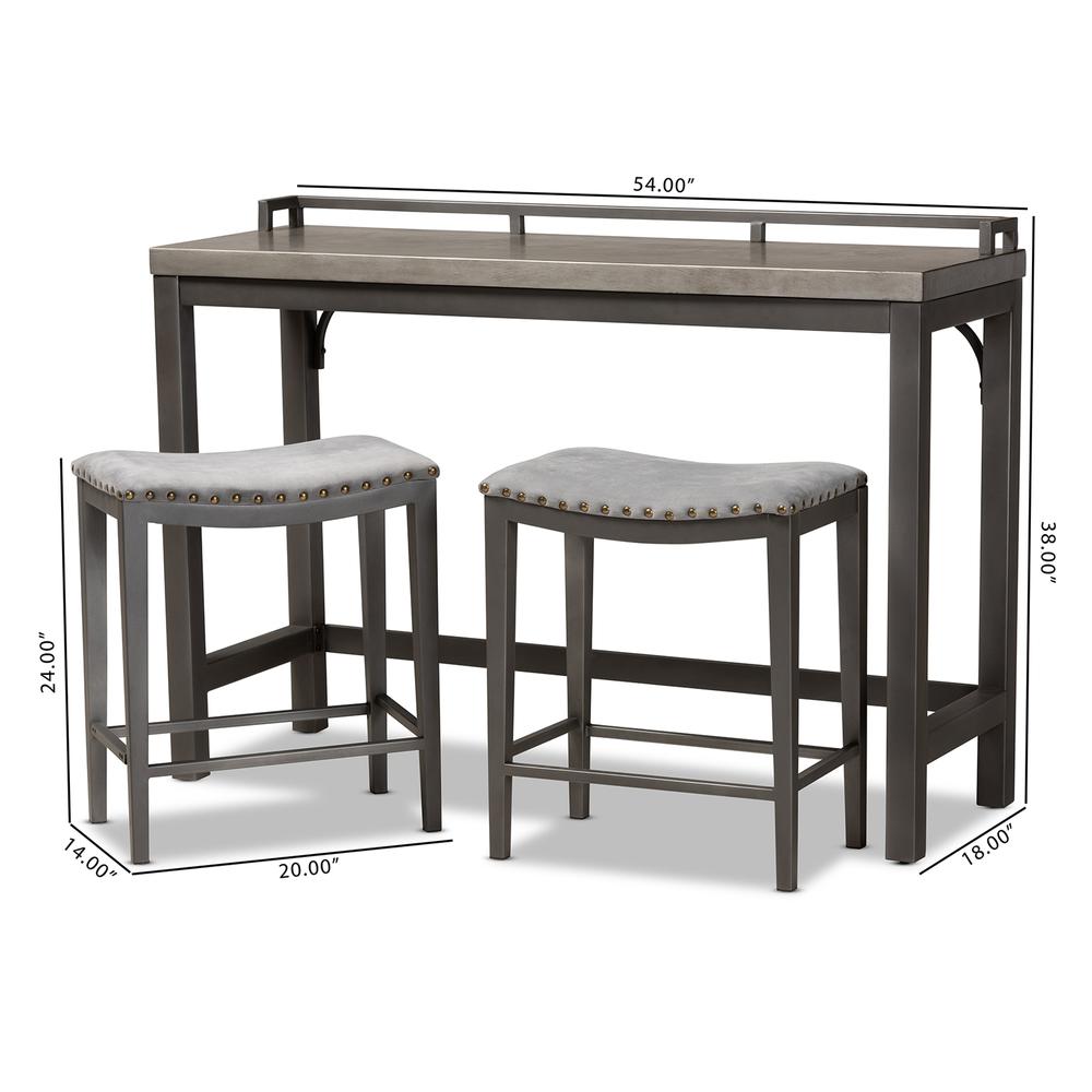 Grey Fabric Upholstered 3-Piece Multipurpose Metal Counter Table Set. Picture 16