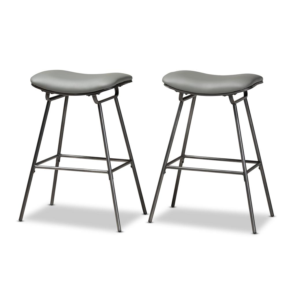 Baxton Studio Jette Modern and Contemporary Grey Fabric Upholstered Dark Grey Metal 2-Piece Bar Stool Set. Picture 11