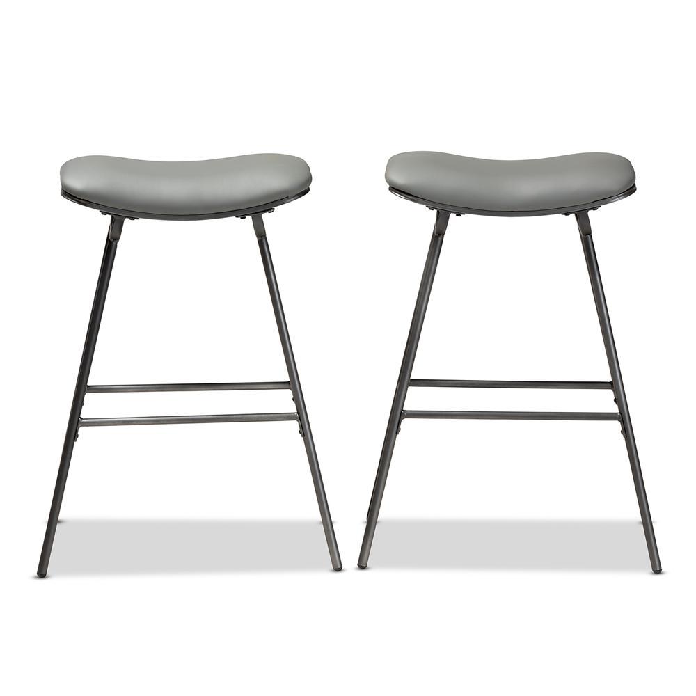 Baxton Studio Jette Modern and Contemporary Grey Fabric Upholstered Dark Grey Metal 2-Piece Bar Stool Set. Picture 12