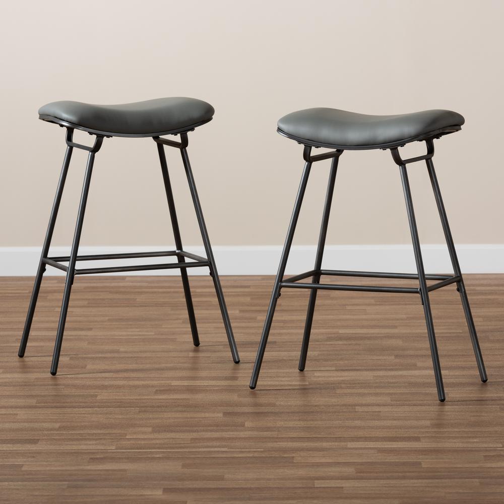 Baxton Studio Jette Modern and Contemporary Grey Fabric Upholstered Dark Grey Metal 2-Piece Bar Stool Set. Picture 17