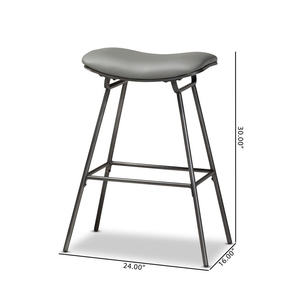 Baxton Studio Jette Modern and Contemporary Grey Fabric Upholstered Dark Grey Metal 2-Piece Bar Stool Set. Picture 18
