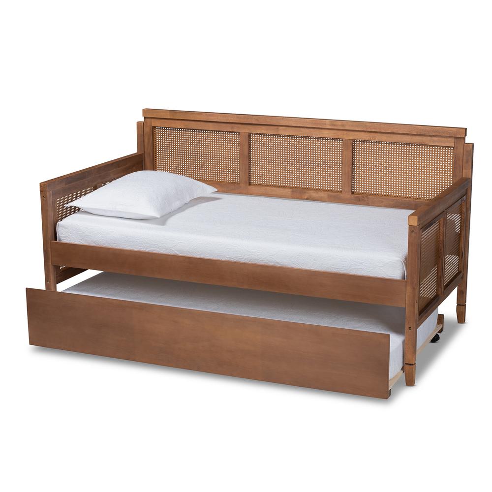 Baxton Studio Toveli Vintage French Inspired Ash Wanut Finished Wood and Synthetic Rattan Daybed with Trundle. Picture 15