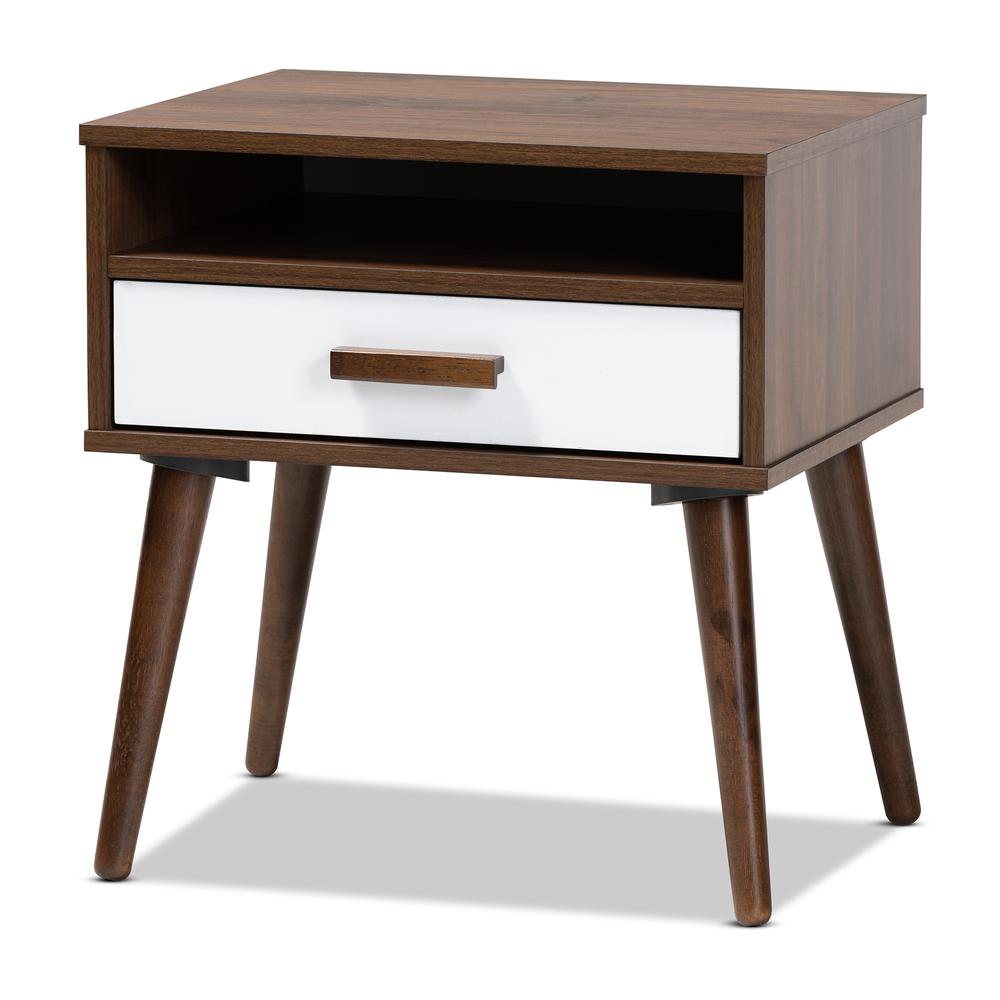 Two-Tone White and Walnut Finished 1-Drawer Wood End Table. Picture 10