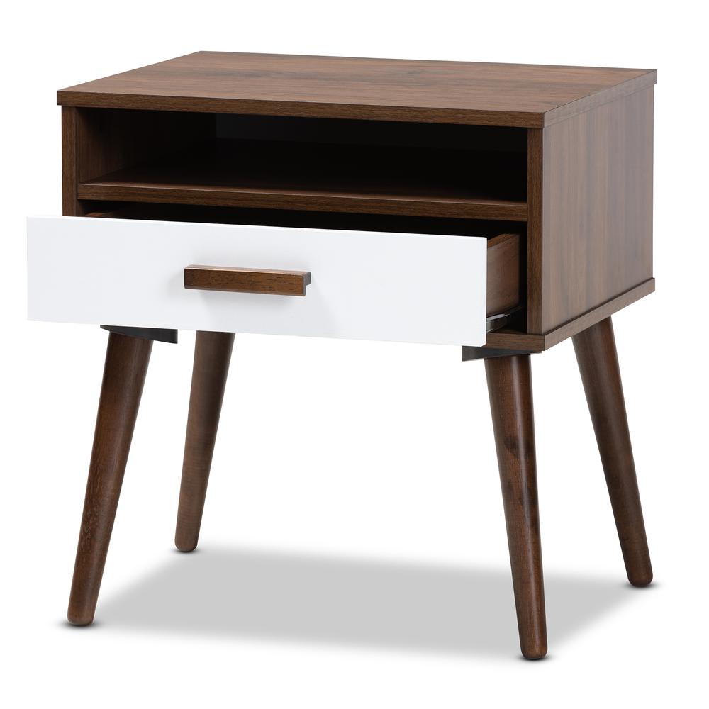 Two-Tone White and Walnut Finished 1-Drawer Wood End Table. Picture 11