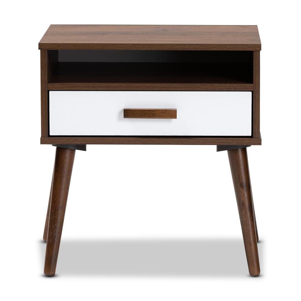 Two-Tone White and Walnut Finished 1-Drawer Wood End Table. Picture 12