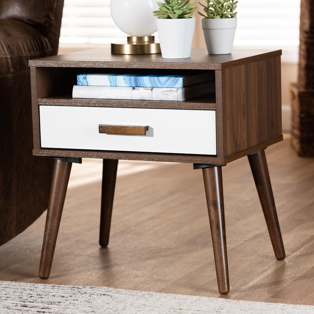 Two-Tone White and Walnut Finished 1-Drawer Wood End Table. Picture 16