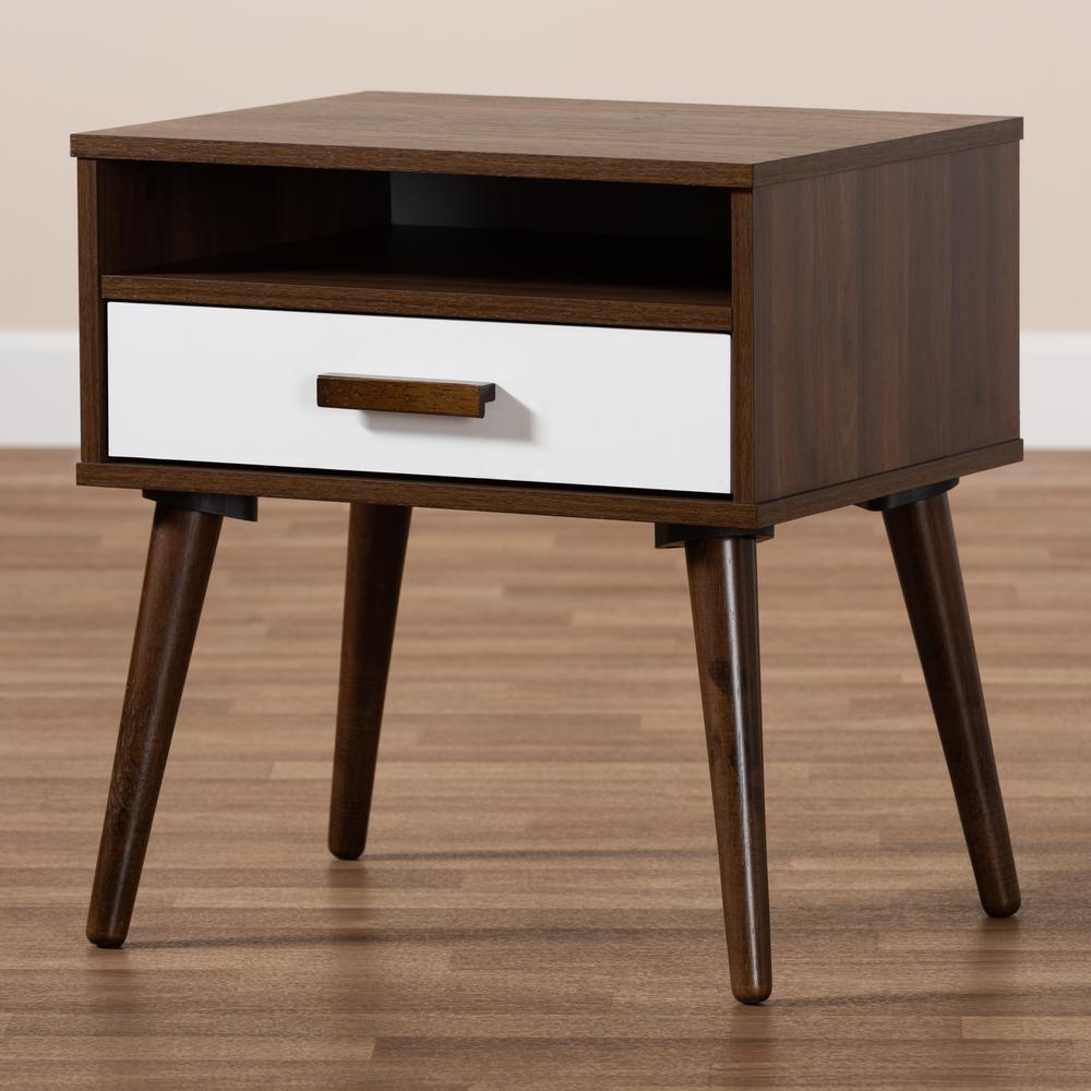 Two-Tone White and Walnut Finished 1-Drawer Wood End Table. Picture 17
