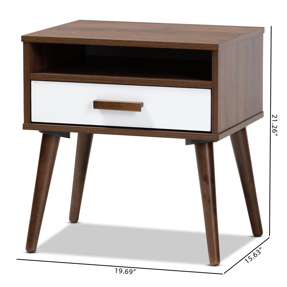 Two-Tone White and Walnut Finished 1-Drawer Wood End Table. Picture 18