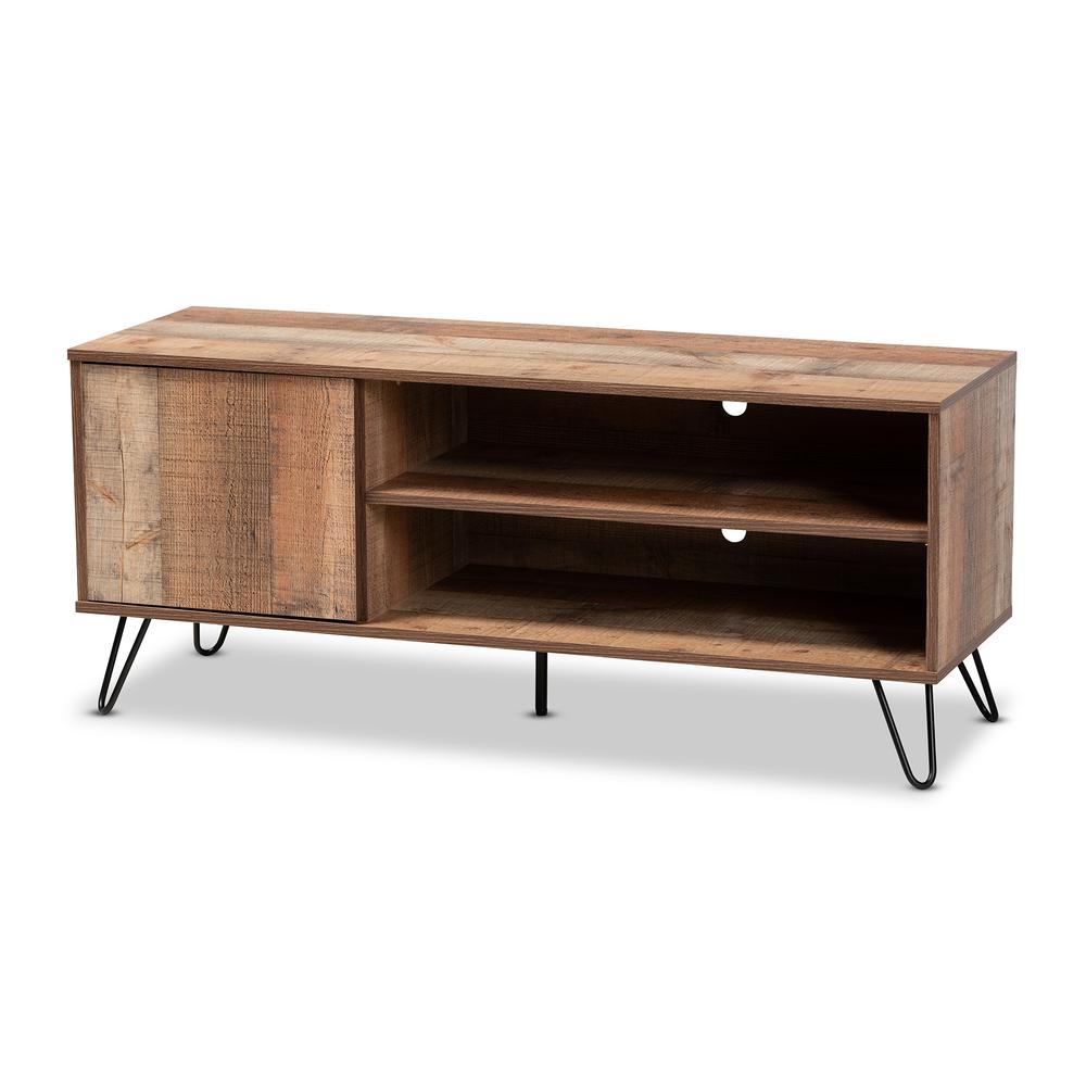 Iver Modern and Contemporary Rustic Oak Finished 1-Door Wood TV Stand. Picture 9