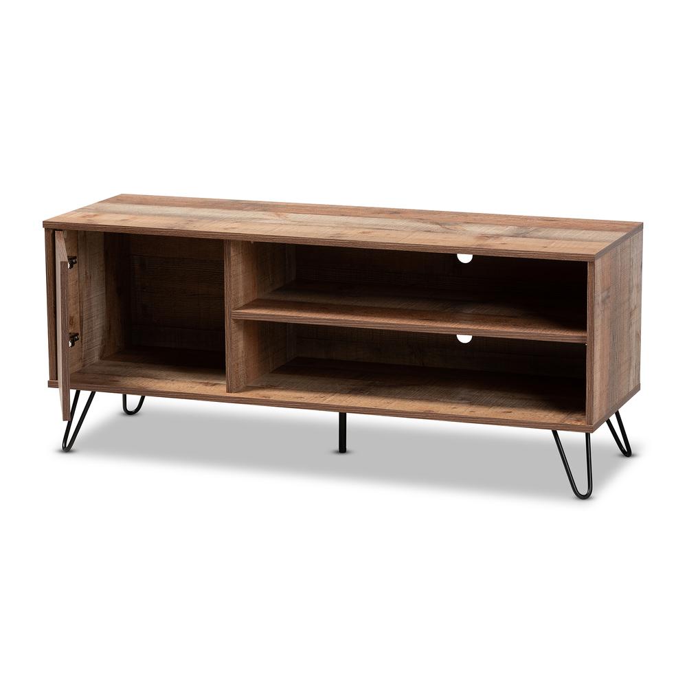 Iver Modern and Contemporary Rustic Oak Finished 1-Door Wood TV Stand. Picture 10