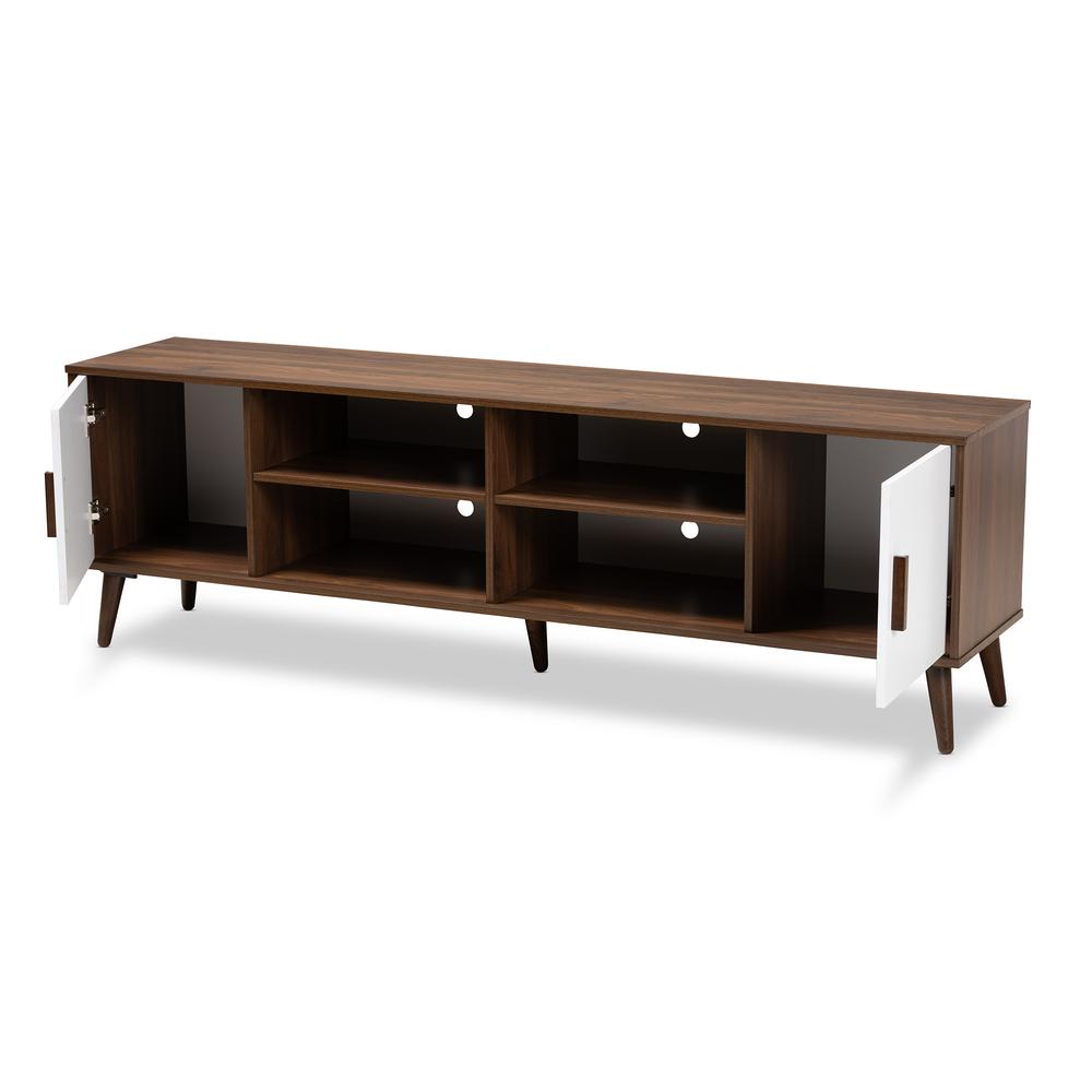 Baxton Studio Quinn Mid-Century Modern Two-Tone White and Walnut Finished 2-Door Wood TV Stand. Picture 13