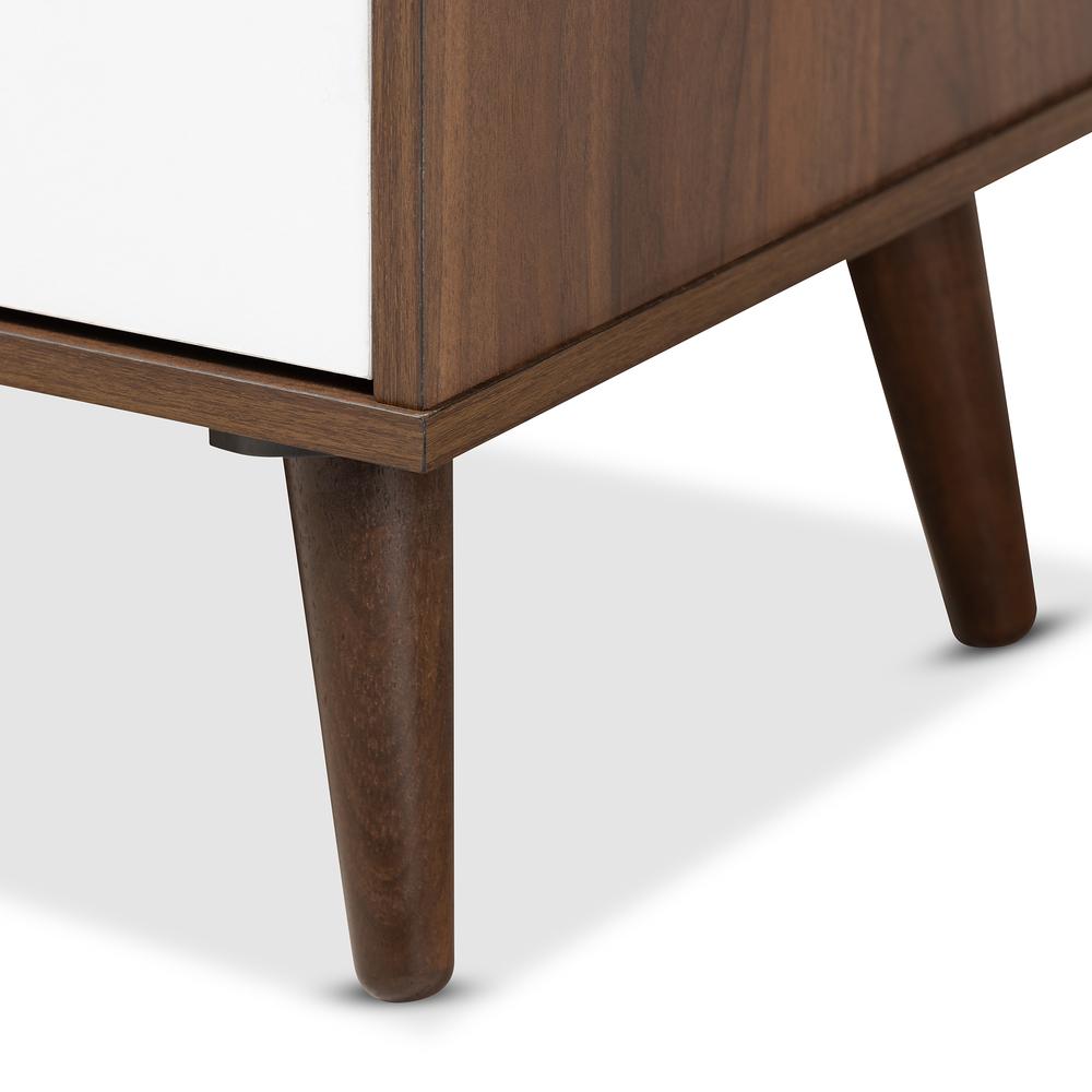 Quinn Mid-Century Modern Two-Tone White and Walnut Finished 2-Door Wood TV Stand. Picture 15