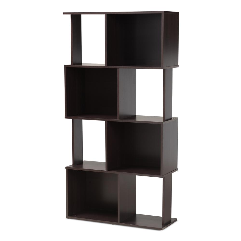 Riva Modern and Contemporary Dark Brown Finished Geometric Wood Bookshelf. Picture 7