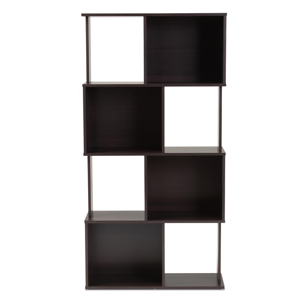 Riva Modern and Contemporary Dark Brown Finished Geometric Wood Bookshelf. Picture 8