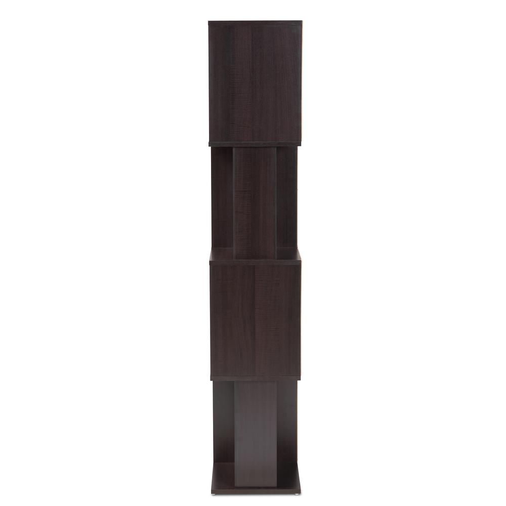 Riva Modern and Contemporary Dark Brown Finished Geometric Wood Bookshelf. Picture 9