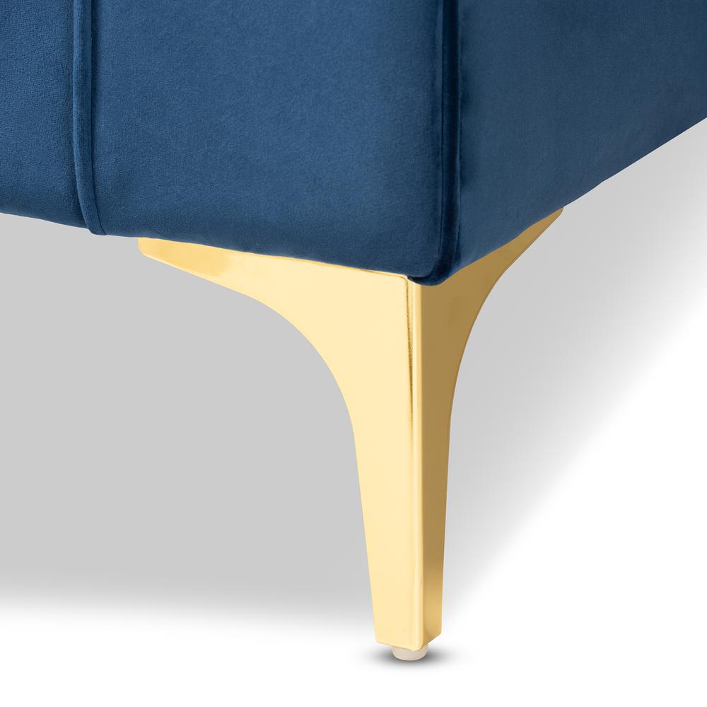 Baxton Studio Giselle Glam and Luxe Navy Blue Velvet Fabric Upholstered Mirrored Gold Finished Left Facing Sectional Sofa with Chaise. Picture 11