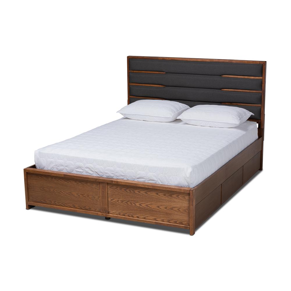 Walnut Finished Wood Queen Size Platform Storage Bed with Six Drawers. Picture 13