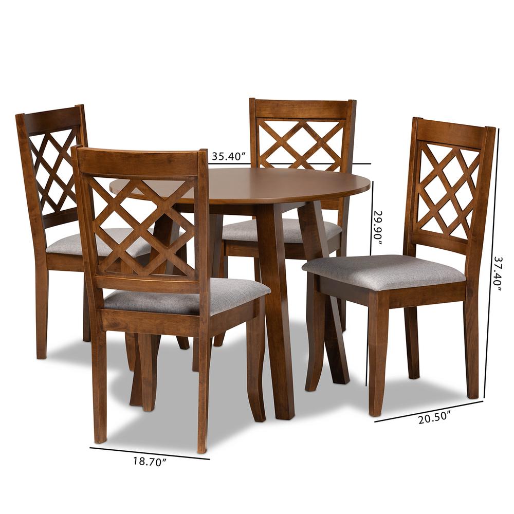 Grey Fabric Upholstered and Walnut Brown Finished Wood 5-Piece Dining Set. Picture 18