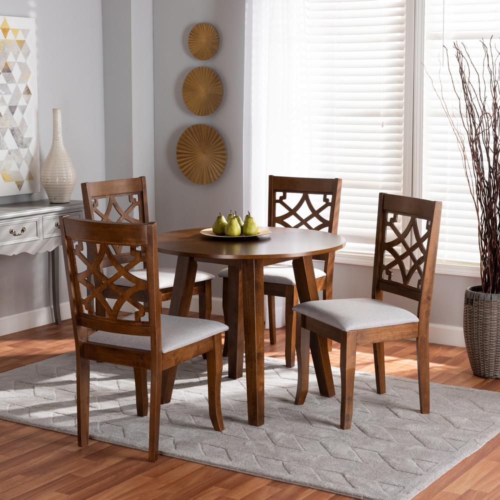 Grey Fabric Upholstered and Walnut Brown Finished Wood 5-Piece Dining Set. Picture 14