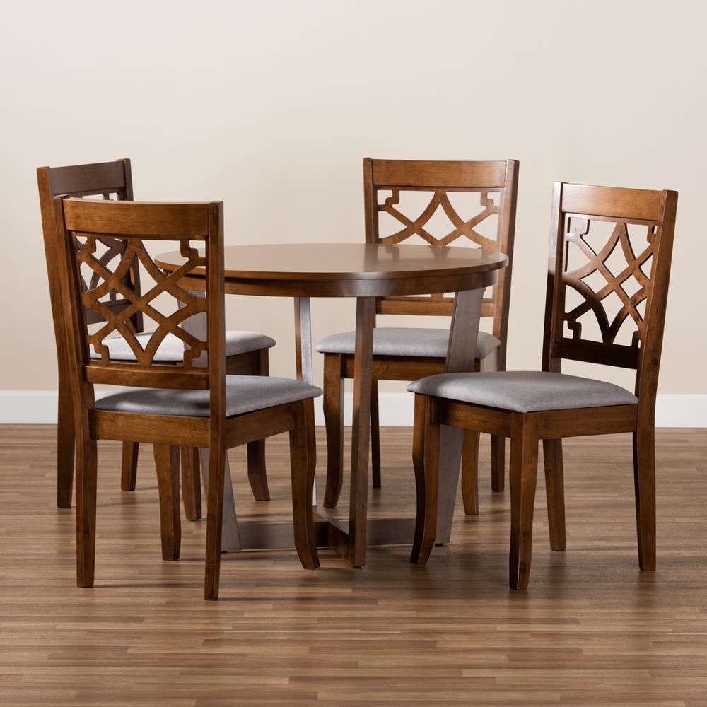 Grey Fabric Upholstered and Walnut Brown Finished Wood 5-Piece Dining Set. Picture 15