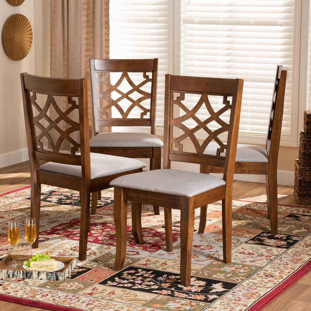Grey Fabric Upholstered Walnut Brown Finished Wood 4-Piece Dining Chair Set. Picture 12