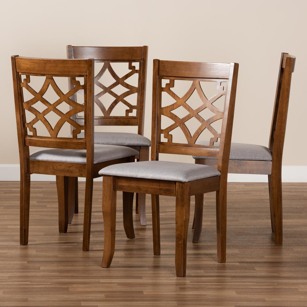 Grey Fabric Upholstered Walnut Brown Finished Wood 4-Piece Dining Chair Set. Picture 13