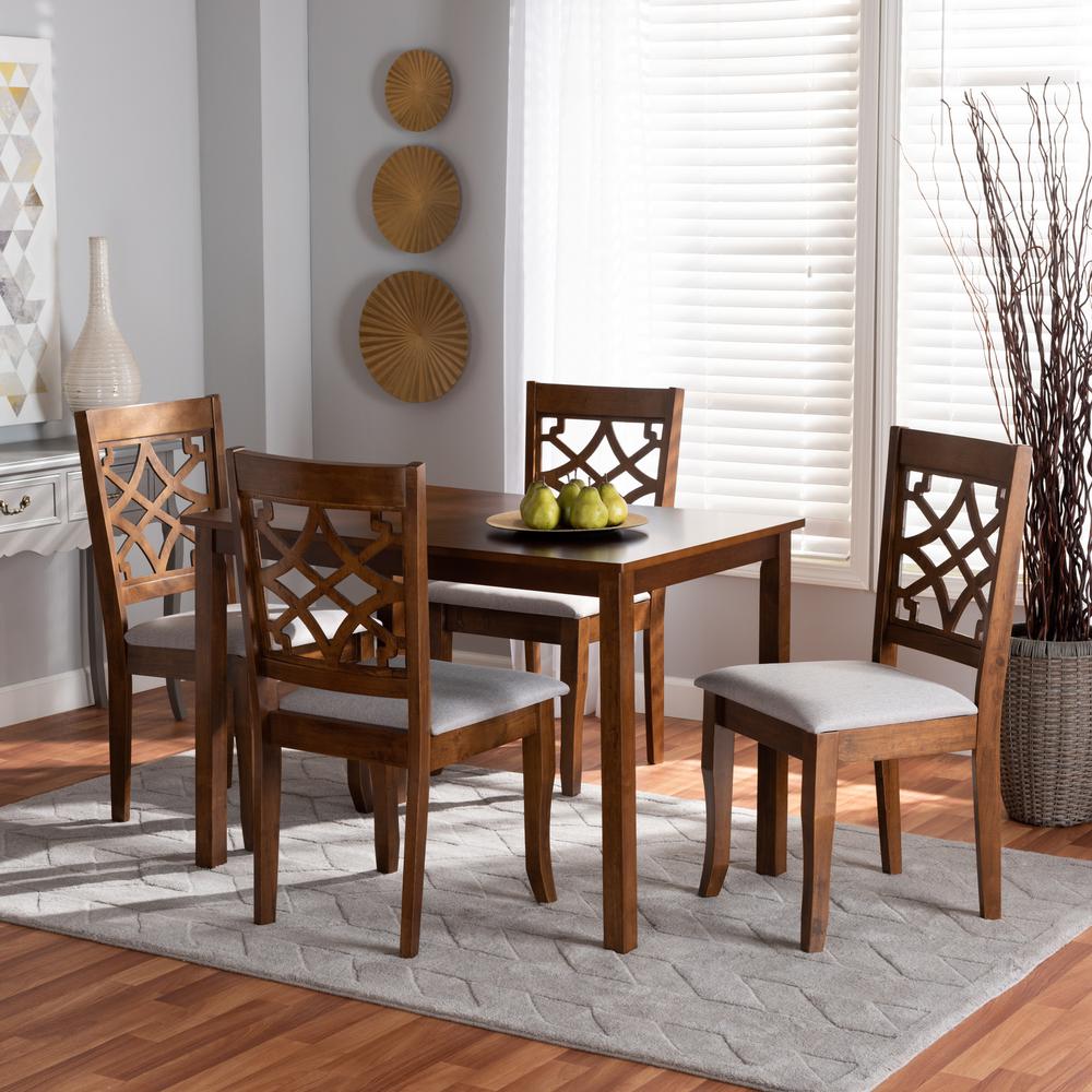 Grey Fabric Upholstered and Walnut Brown Finished Wood 5-Piece Dining Set. Picture 14