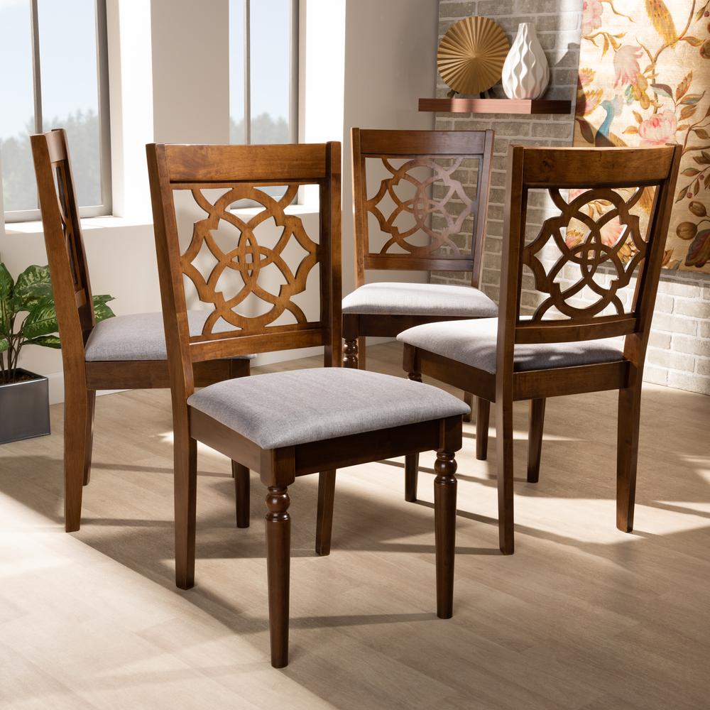 Grey Fabric Upholstered and Walnut Brown Finished Wood 4-Piece Dining Chair Set. Picture 12