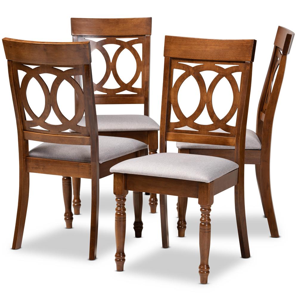 Grey Fabric Upholstered and Walnut Brown Finished Wood 4-Piece Dining Chair Set. Picture 8