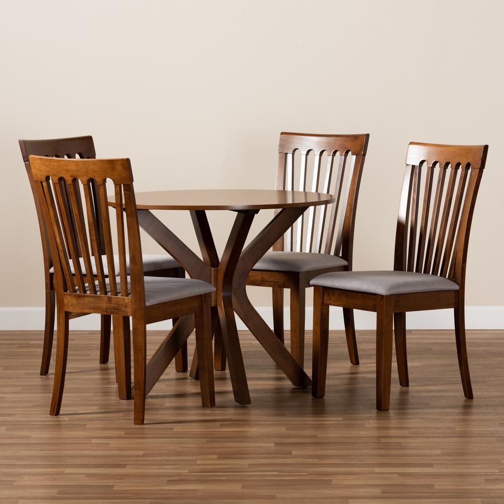 Grey Fabric Upholstered and Walnut Brown Finished Wood 5-Piece Dining Set. Picture 17