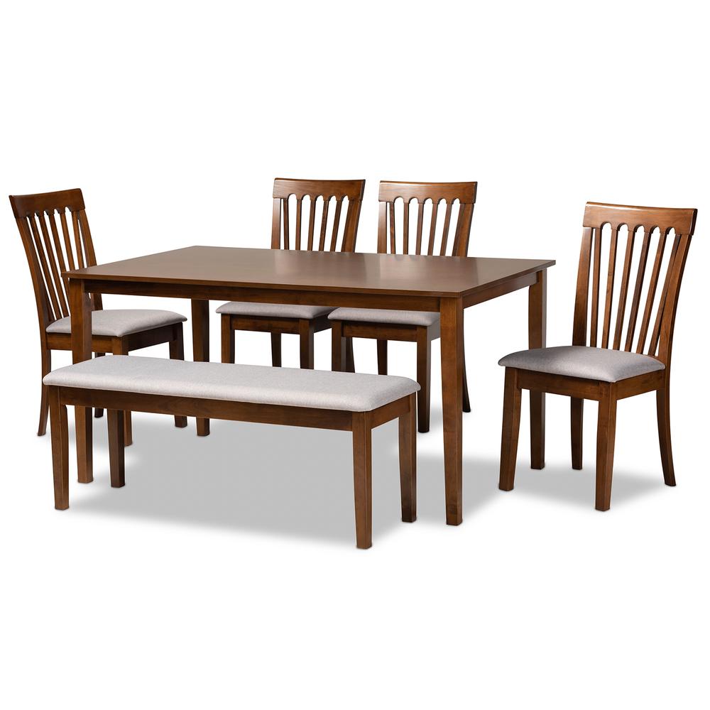 Grey Fabric Upholstered and Walnut Brown Finished Wood 6-Piece Dining Set. Picture 11
