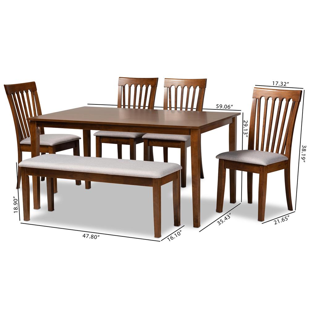 Grey Fabric Upholstered and Walnut Brown Finished Wood 6-Piece Dining Set. Picture 20