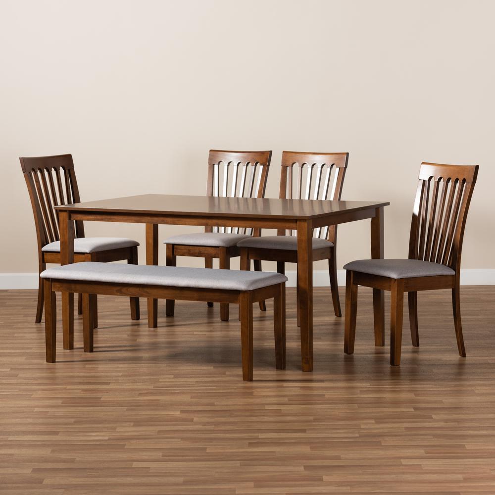 Grey Fabric Upholstered and Walnut Brown Finished Wood 6-Piece Dining Set. Picture 19