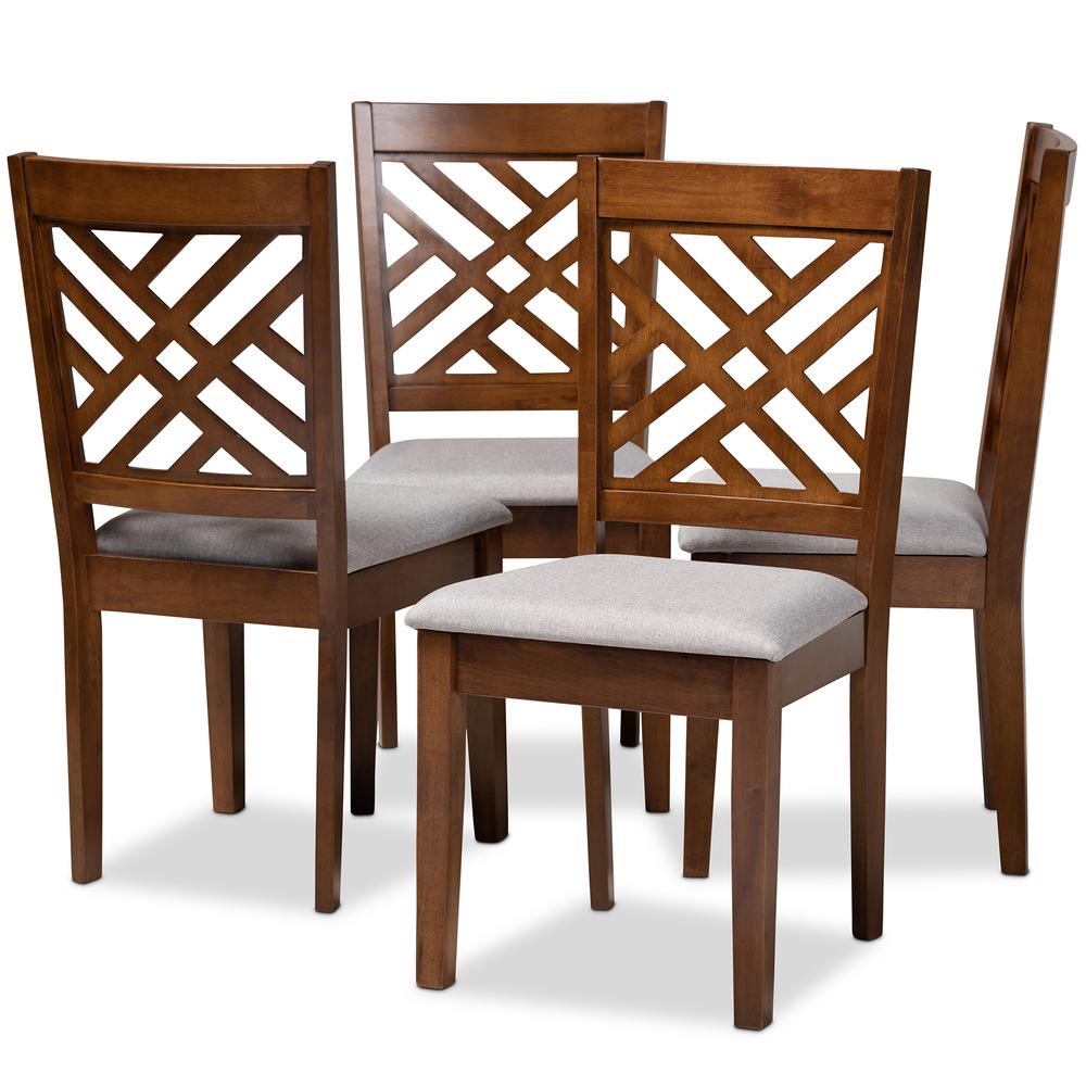 Grey Fabric Upholstered Walnut Brown Finished 4-Piece Wood Dining Chair Set Set. Picture 7