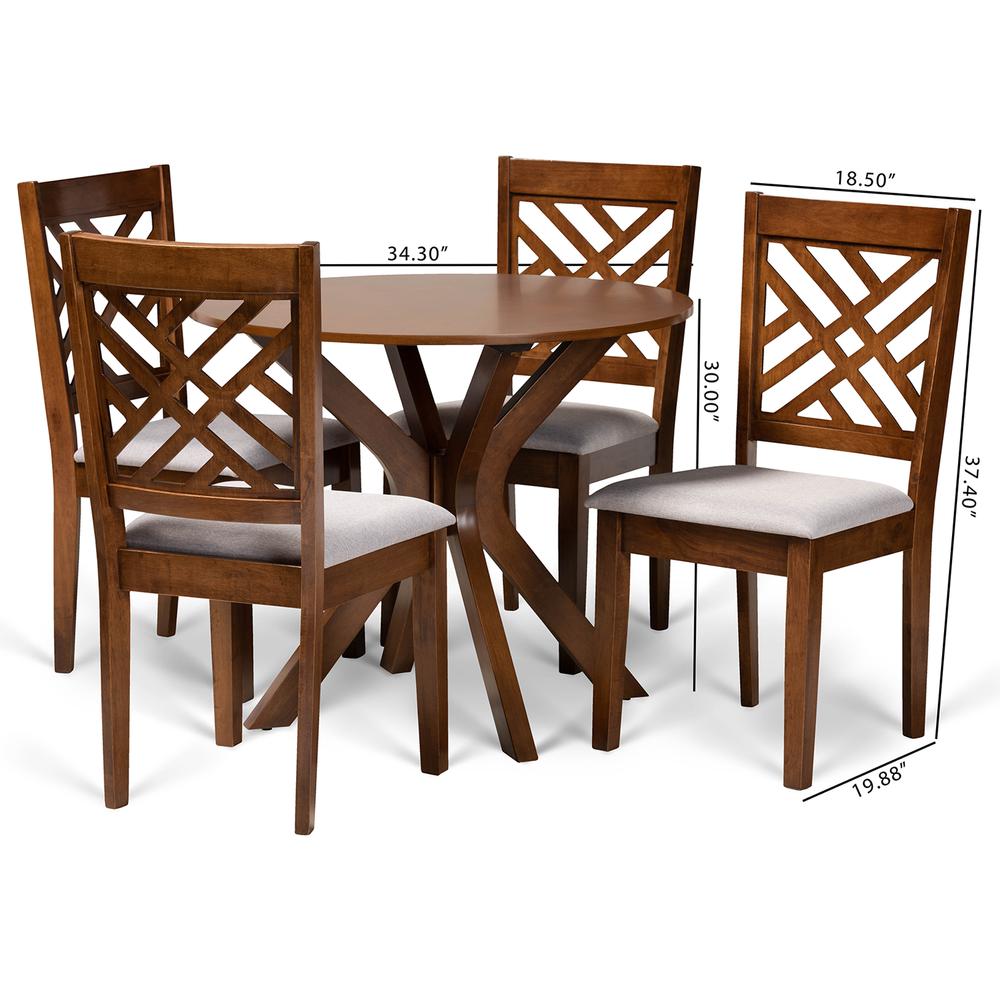 Grey Fabric Upholstered and Walnut Brown Finished Wood 5-Piece Dining Set. Picture 18