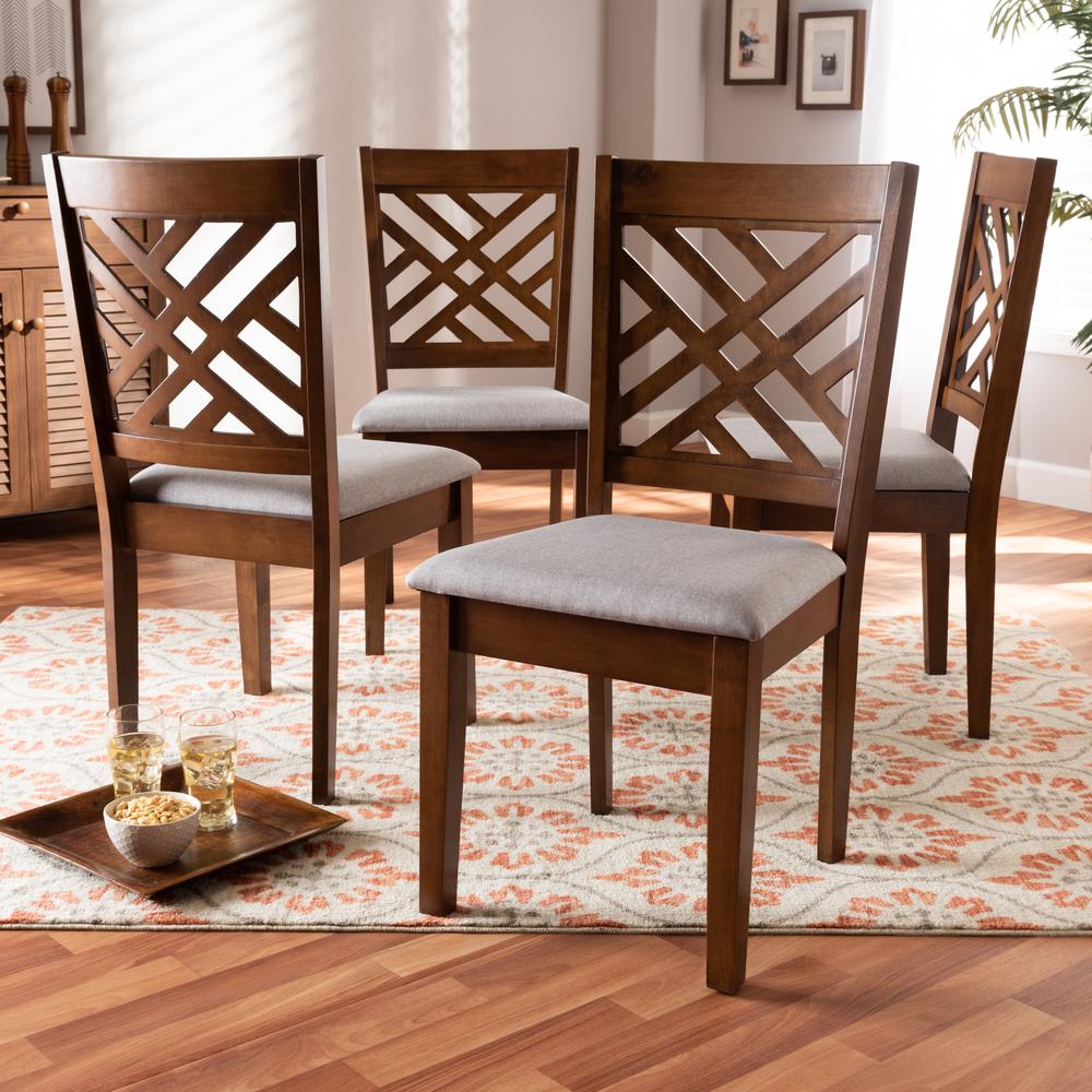 Grey Fabric Upholstered Walnut Brown Finished 4-Piece Wood Dining Chair Set Set. Picture 10