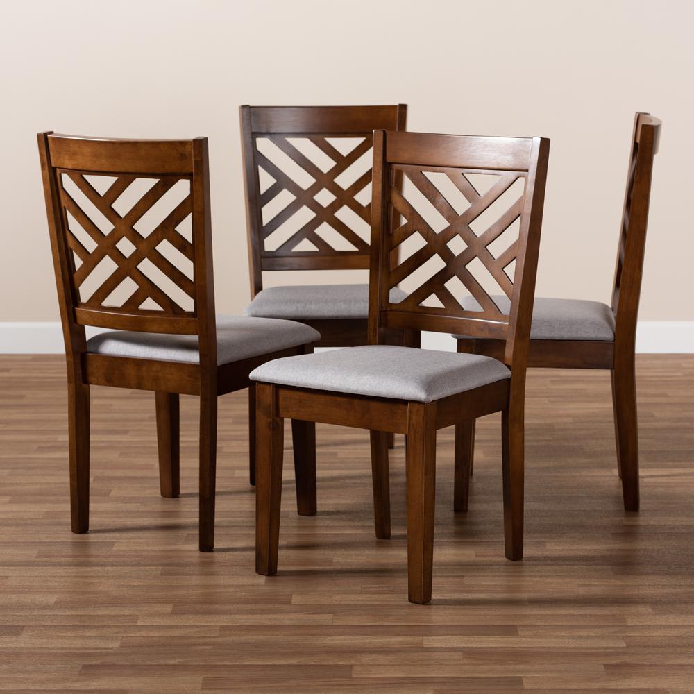 Grey Fabric Upholstered Walnut Brown Finished 4-Piece Wood Dining Chair Set Set. Picture 11