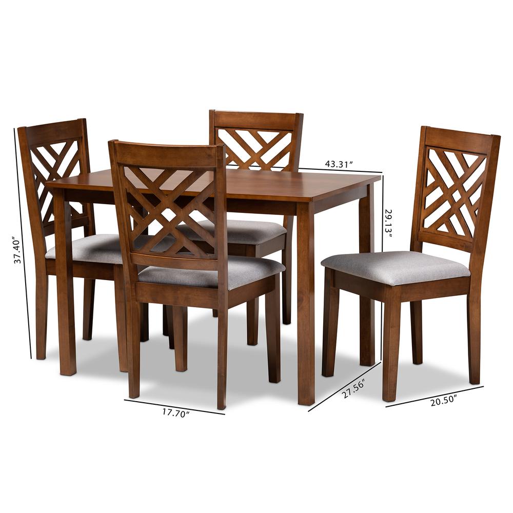 Baxton Studio Caron Modern and Contemporary Grey Fabric Upholstered Walnut Brown Finished Wood 5-Piece Dining Set. Picture 19