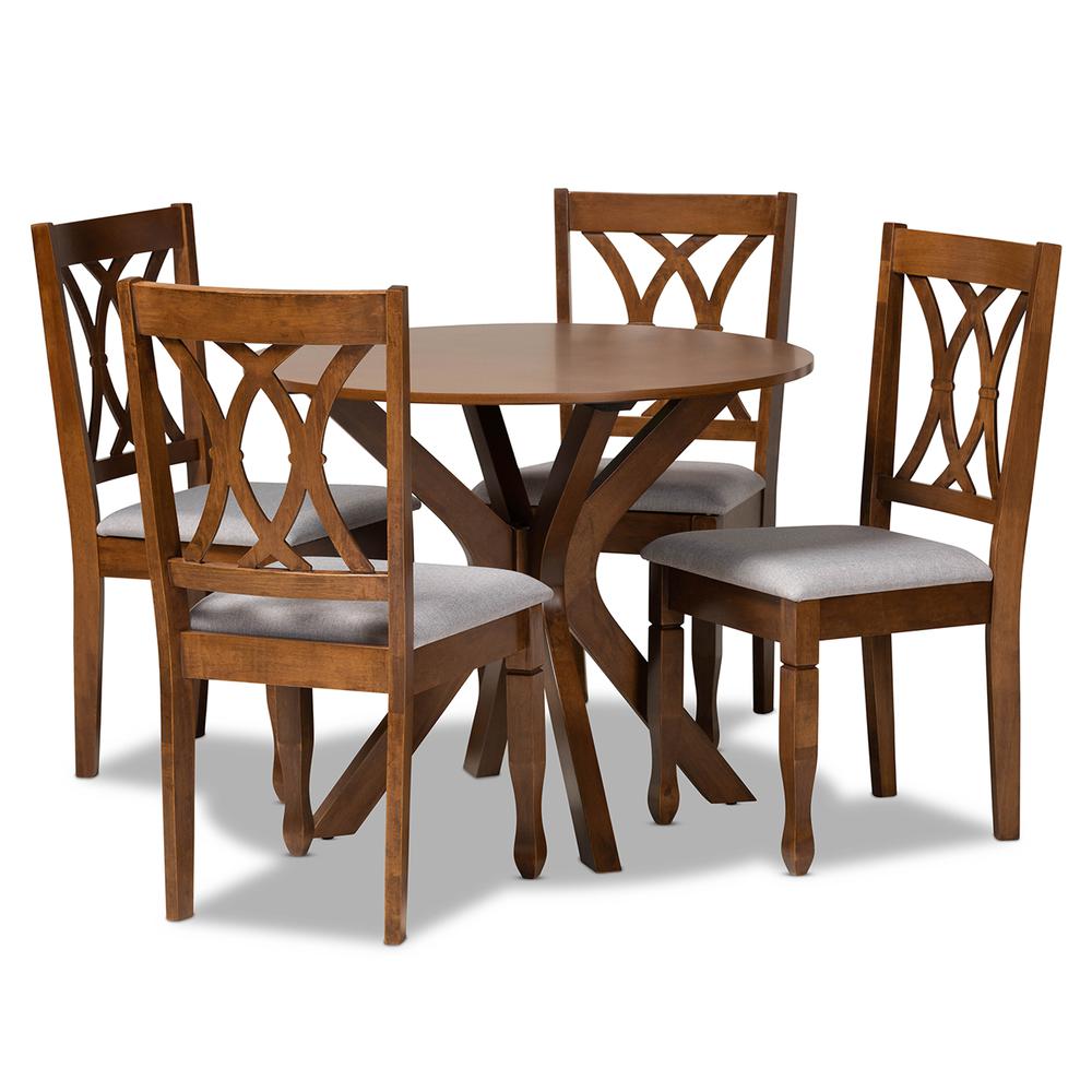Grey Fabric Upholstered and Walnut Brown Finished Wood 5-Piece Dining Set. Picture 10