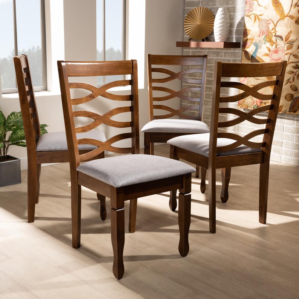 Grey Fabric Upholstered and Walnut Brown Finished Wood 4-Piece Dining Chair Set. Picture 12