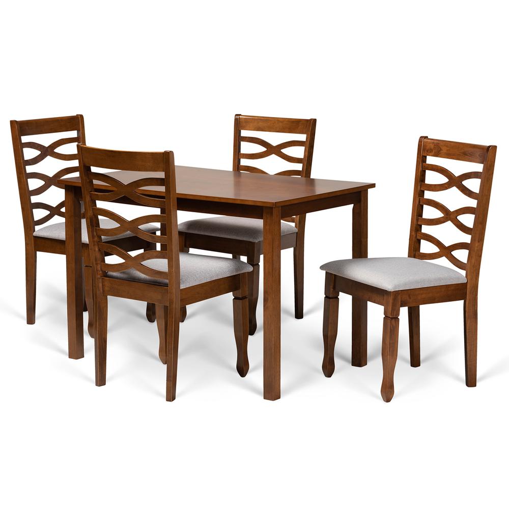Grey Fabric Upholstered and Walnut Brown Finished Wood 5-Piece Dining Set. Picture 10