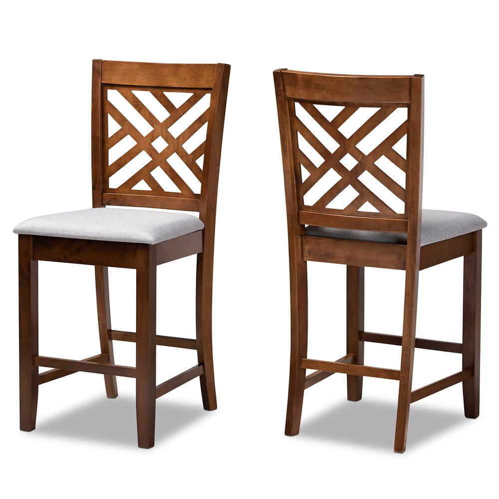 Baxton Studio Caron Modern and Contemporary Grey Fabric Upholstered Walnut Brown Finished 2-Piece Wood Counter Height Pub Chair Set Set. Picture 10