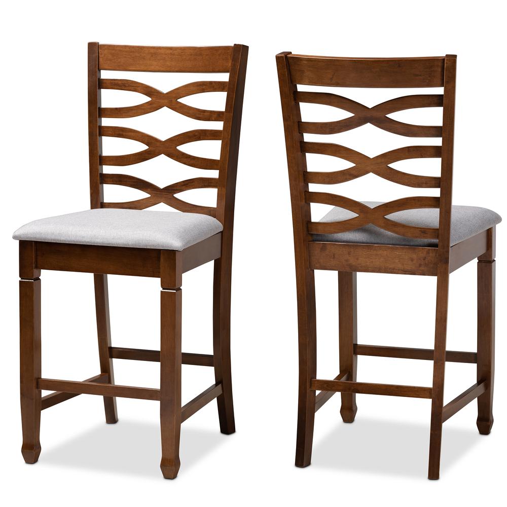 Baxton Studio Lanier Modern and Contemporary Grey Fabric Upholstered Walnut Brown Finished 2-Piece Wood Counter Height Pub Chair Set Set. Picture 10