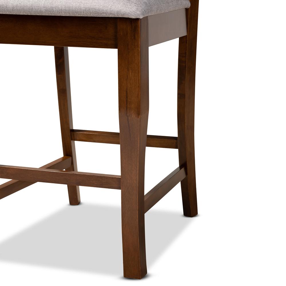 Grey Fabric Upholstered and Walnut Brown Finished Wood 2-Piece Counter Stool Set. Picture 13